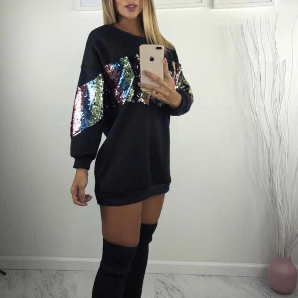 De Novo Multicolor Sequin Oversized Sweater Dress